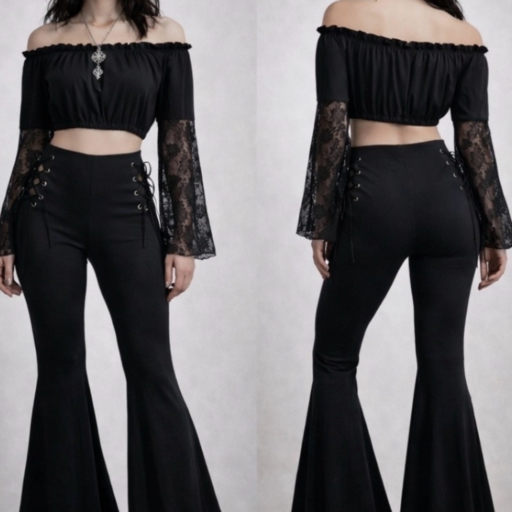 Bear Dance Black Lace-Up Side Bootcut Pants S